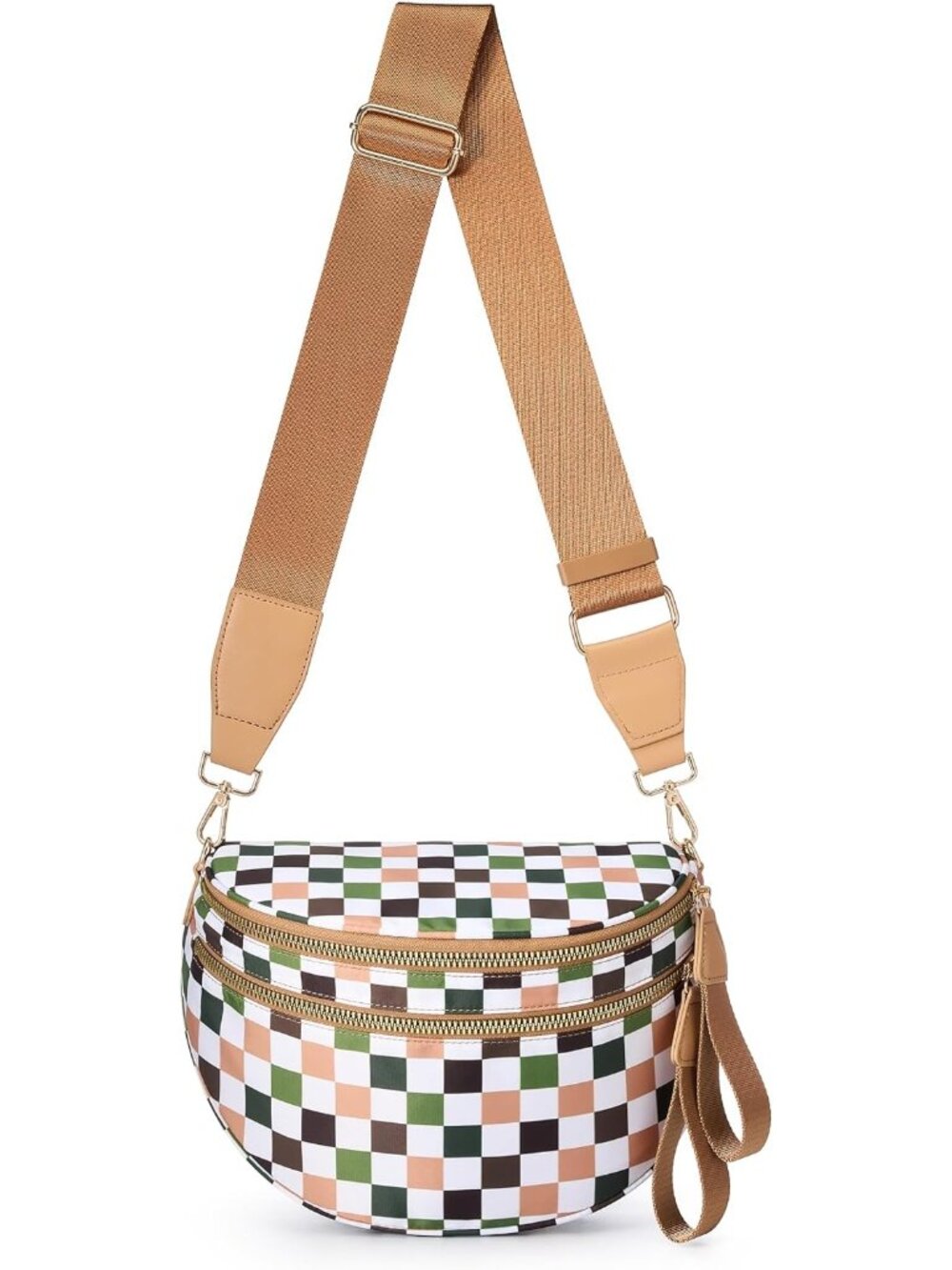 〽️Women's White Bum Travel Purse Checkered Nylon Spacious Large Crossbody Bags
